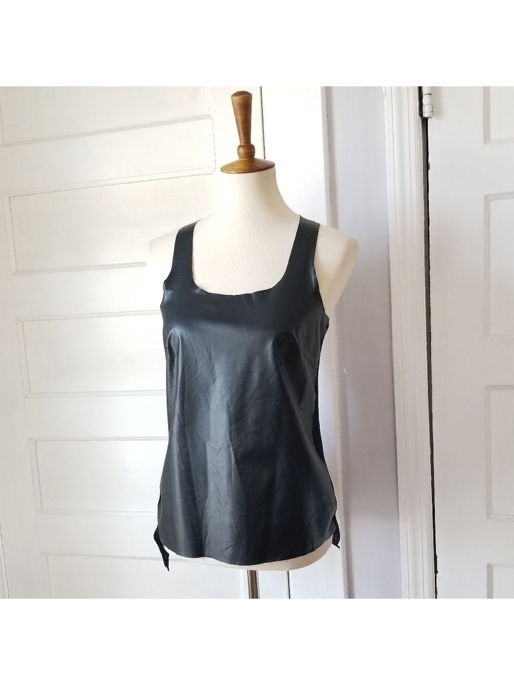 Bebe Genuine Leather and Mesh Racerback Top, Size S